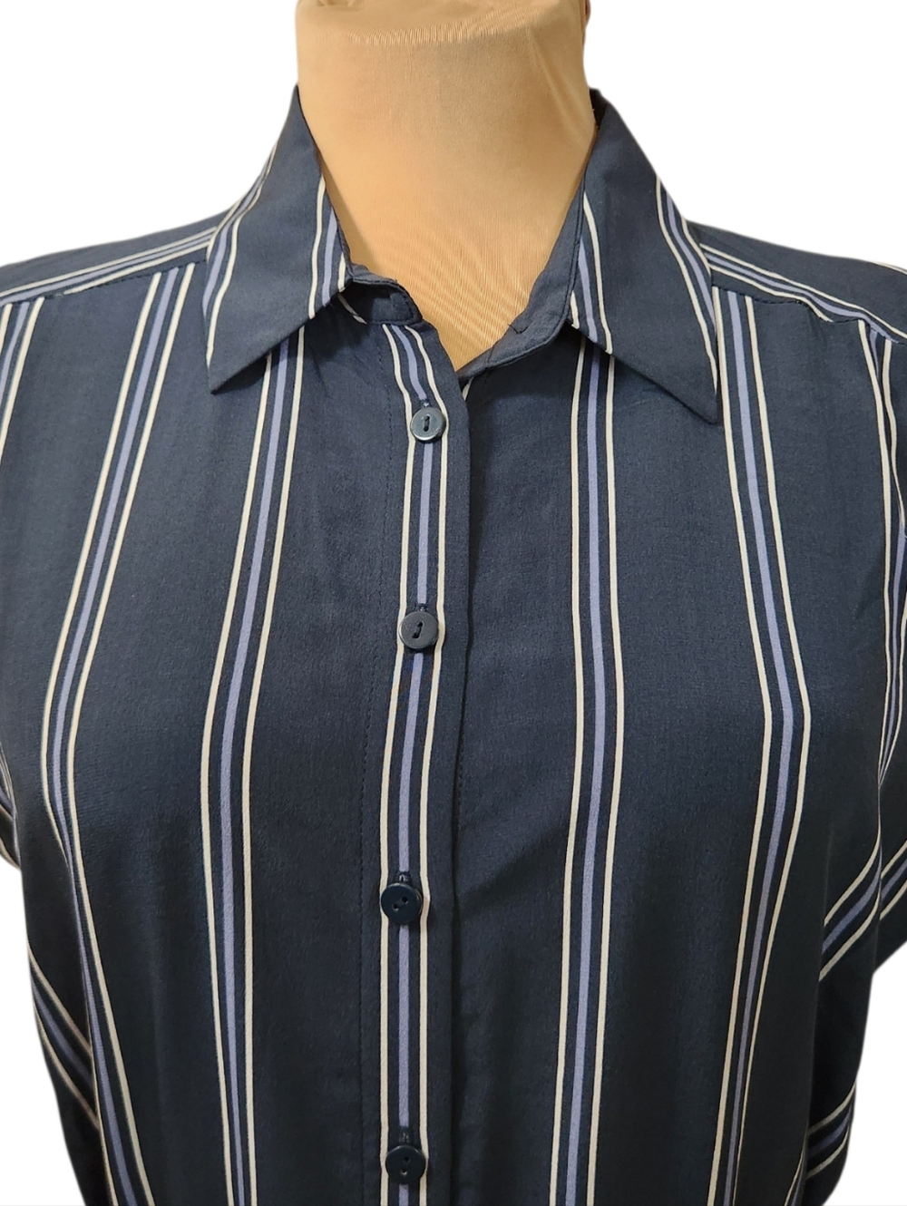 CLUB MONACO Danielle 100% Silk Striped Midi Shirt Dress - Size 4 - Picture 3 of 14